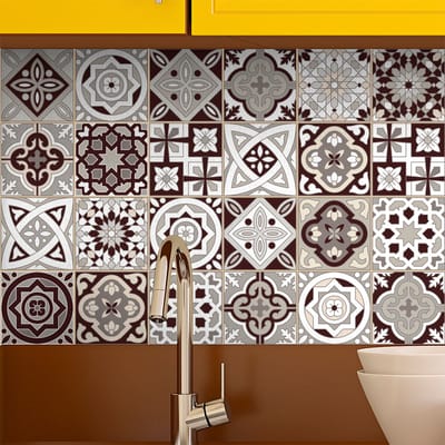 Zelfklevende muurstickers met tegelmotief voor keuken en badkamer - 24 Amazonas cementtegelstickers - 24 stickers 10x10cm