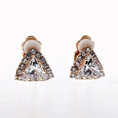 Clip-on Oorbellen Dames - Driehoekige Design - Rosé Gold Plating - Oorclips met Zirkonia's - Geen Gaatjes