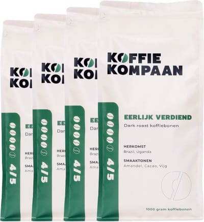 Koffiekompaan Koffiebonen Eerlijk Verdiend Voordeeldoos 4x1kg