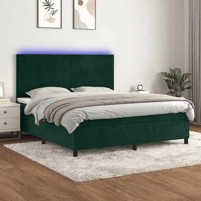 vidaXL - Boxspring - met - matras - en - LED - fluweel - donkergroen - 180x200 - cm