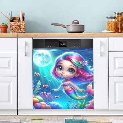 Vaatwasser Covers - Magneet Deurstickers - Keuken Decoratie - Eenvoudige Installatie - 58 x 66 cm - Zeemeermin Onderwater