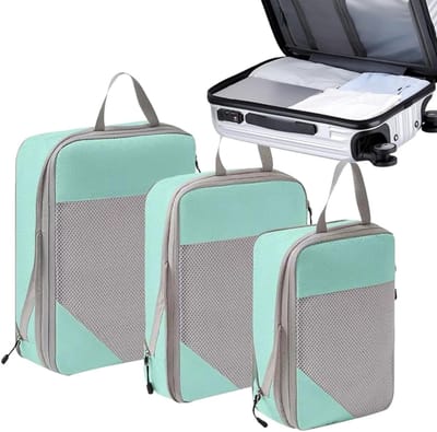 Compressie Packing Cubes - Reisorganizers Koffer - Ruimte Besparen - Lichtgewicht Polyester - 3 Stuks - Blauw