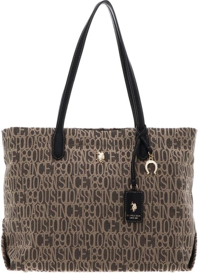 U.S. POLO ASSN. schoudertas shopper Jacquard Shopping Bag Black Taupe