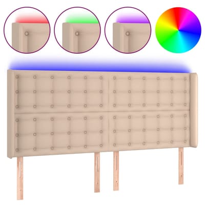 vidaXL - Hoofdbord - LED - 163x16x118/128 - cm - kunstleer - cappuccinokleurig