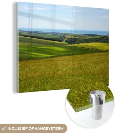® Glasschilderij 160x120 cm - Schilderij acrylglas - Uitgestrekte heiden in het Nationaal park South Downs in Engeland - Foto op glas - Muurdecoratie woonkamer - Wanddecoratie slaapkamer - Schilderijen