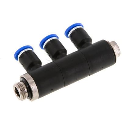 4mm x G1/8'' 3-way Manifold Messing/PA 66 Insteekfitting Buitendraad Draaibaar NBR