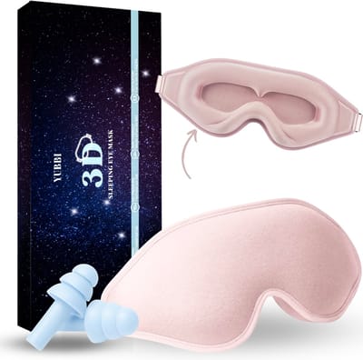 YUBBI Satijnen 3D Slaapmasker met Geluidsdempende Oordoppen - Oogmasker - Verduisterend - Reismasker - Ergonomisch - Roze