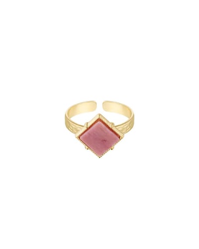 Verstelbare ring met roze steen 'Diamond Stone - Pink' - Goudkleur RVS/Stainless Steel