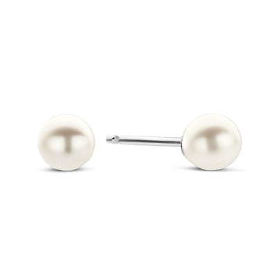 New Bling - 9NB-1582-RH-4 - 925 zilveren oorknopjes met 3/4 ronde parel - 4-5 mm - rhodium plated