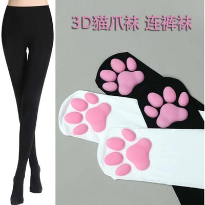 Chaussettes 3D patte de chat chaussettes montantes mignon loli Lolita bidimensionnel cos collants coussinet en silicone noir