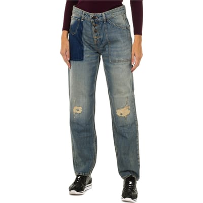 Damesbroek met lang versleten en gescheurd denimeffect 6Y5J13-5D2YZ