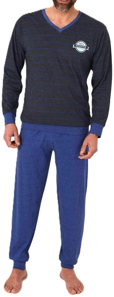 Normann herenpyjama met lange mouwen en manchetten in elegante strepenlook