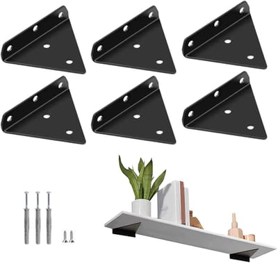 6-stuks wandgemonteerde plankdragers - Decoratieve plankdragers - Onzichtbare driehoekige dragers - Ondersteunt dragende dragers - Inclusief schroeven - Geschikt voor binnen, keukens, slaapkamers, woonkamers en garages - Zwart