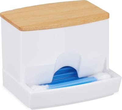 Wattenstaafjeshouder met deksel - Acryl en bamboe - Praktische opberger voor badkamer