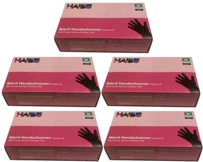 5x Haibu Nitril Handschoenen poedervrij Zwart M-100st