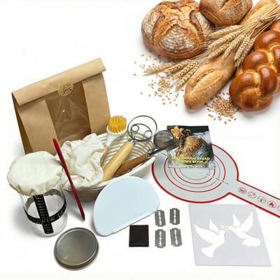 Dailygoods- Rijsmand Professioneel Ovaal 25cm - Banneton - Deegwhisk Roestvrij Staal - Brotlame Beukenhout - Glazen Fermentatiepot 650ml - Duurzaam en Stevig - Broodmand