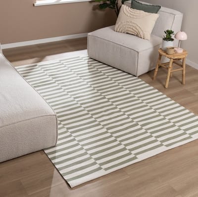 Fraai Katoenen vloerkleed - Dazzle Blocks Groen/Wit - 230x330cm