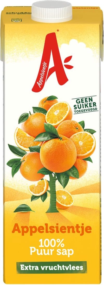 Appelsientje Sinaasappelsap met extra vruchtvlees 1 Liter Tray 12 Pakken