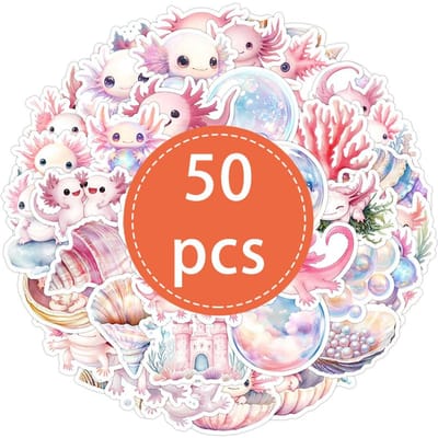 50PCS Autocollants Axolotl Rose Mignon Dessin Animé Salamandre Autocollants Imperméables Vinyle Animaux Décalcomanies pour Gourde Ordinateur Portable Téléphone red