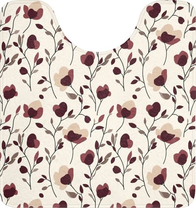 WC mat met uitsparing 55x60 cm - Antislip - Bloemen - Botanisch - Bordeaux - Toiletmat met uitsnijding - Vloermat - Douchemat - Toilet tapijt - Toiletmatten