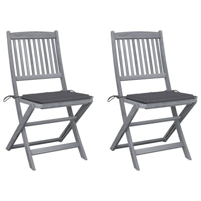 vidaXL - Set - van - 2 - klapstoelen - met - kussens, - gemaakt - van - massief - acaciahout.