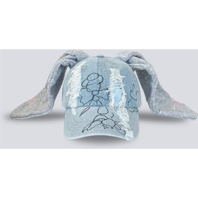 Casquette de baseball en jean déchiré à oreilles de lapin style Y2K, pour hommes et femmes, personnalité sombre, anneau métallique, tendance de rue, chapeau de sport réglable 54-58cm gray