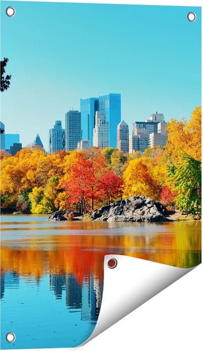 Gards Tuinposter Central Park in New York tijdens de Herfst - 40x60 cm - Tuindoek - Tuindecoratie - Wanddecoratie buiten - Tuinschilderij