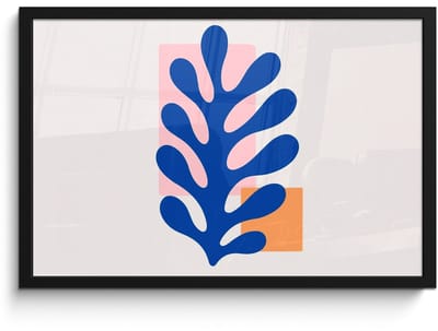Poster in lijst - Fotolijst 60x40 cm - Posters - Abstract - Blad - Blauw - Rechthoeken - Posterlijst zwart - Decoratie - Wanddecoratie woonkamer - Muurdecoratie slaapkamer
