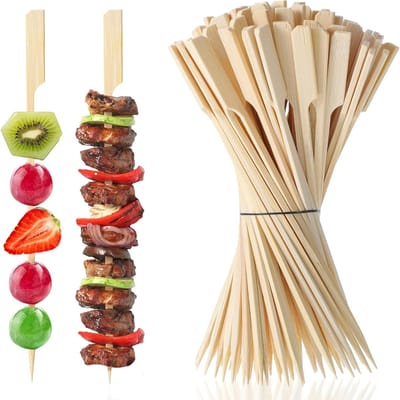 QTTVBTNA - Bamboe stokjes - Satéprikkers - BBQ spiezen - Ideaal voor Barbecue, Grillen, Fruit - Milieuvriendelijk - Feesten en Picnics - 20 cm - 100 stuks