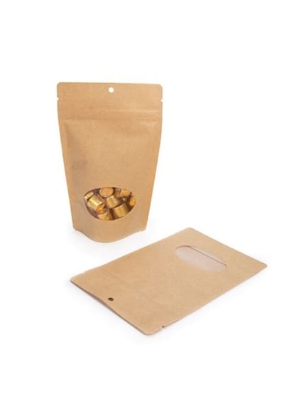 Stazakken Kraft met ovaal Venster 13x7x20,5cm | 113 gram met rond ophanggat (100 stuks)