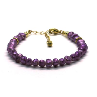 Heaven Eleven - dames armband - zoetwaterparels - paars - goud rvs