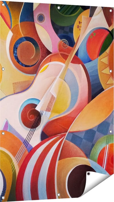 Gards Tuinposter Kleurrijke Gitaar Achtergrond - Abstract - 80x120 cm - Tuindoek - Tuindecoratie - Wanddecoratie buiten - Tuinschilderij