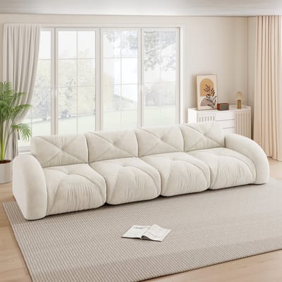 MODENUIT Modulaire Bank 4-Zits - Frameloos Ontwerp Met 32D Schuim - Voor Woonkamer En Lounge - Chenille Wit