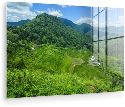 ® Glasschilderij 180x120 cm - Schilderij acrylglas - De rijstterrassen van Banaue in de Aziatische Filipijnen - Foto op glas - Muurdecoratie woonkamer - Wanddecoratie slaapkamer - Schilderijen