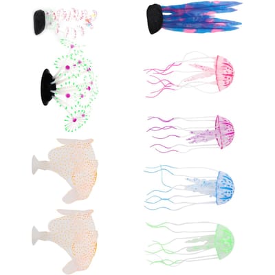 9PCS Décorations Corail d'Aquarium Effet Lumineux Plantes d'Aquarium Silicone Méduses Artificielles Corail Décorations de Plantes white