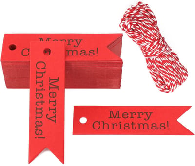 Dailygoody - Kleine Merry Christmas Cadeauhangers - Kerstetiketten - Hoogwaardig Karton - Rood - Kerstdecoratie - 100 Stuks - Voor Geschenken
