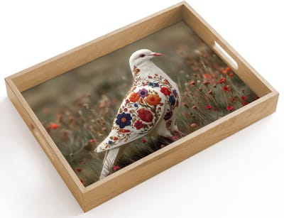 Dienblad hout 40x30 cm - Schootdienblad - Duif - Bloemen - Natuur - Borrelplank rechthoek - Plateau dienbladen