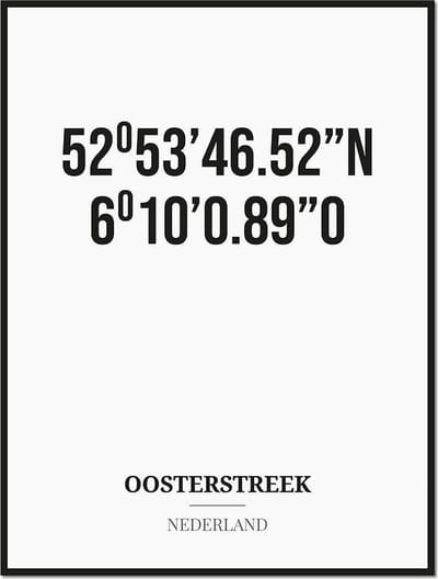 Poster/kaart OOSTERSTREEK met coördinaten