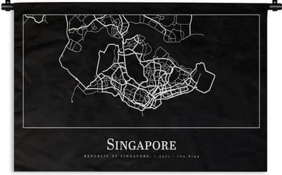 Wandkleed - Wanddoek - Singapore - Kaart - Plattegrond - Stadskaart - 180x120 cm - Wandtapijt