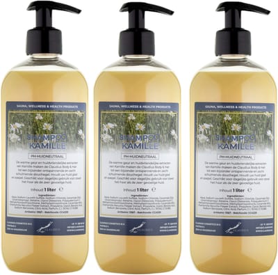 Shampoo Kamille - 1 liter (transparant) - 3 Stuks - met pompen - Voordeelverpakking - Haarverzorging