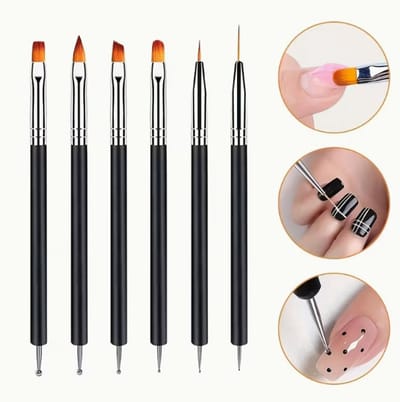 Nagelkunstpennen - Set van 6 - Dubbelzijdige nagelkunstpennen - Stippen, tekenen en schilderen - DIY - Nageldesign - Gelpolish vormgeven - 3D-sculpting en French manicure - Reliëfpen - Zwart