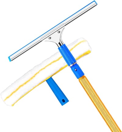 Telescopische Raamwisser - Glasreiniger Set - Hoge Ramen Wassen - Verlengbare Stang - 35cm Werkbreedte - Grijs