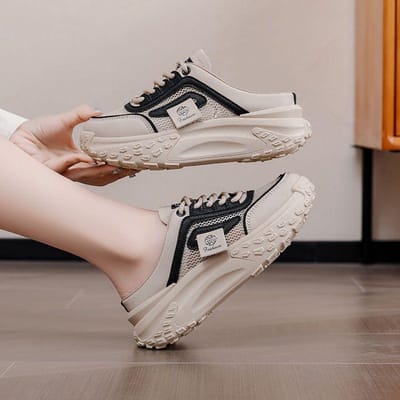 Baotou Halve Pantoffels Dames Nieuwe Zomerkleding Platform Witte Schoenen Ademende Boardschoenen Eén Voet Koele Pantoffels 36 white