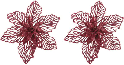 Kerstboomversiering Kerstster - 2x - 17 cm - rood glitter - op clip - ornament