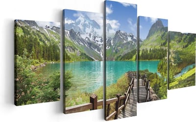 Artaza Canvas Schilderij Vijfluik Pad Naar Een Helder Blauw Meer In De Bergen - 100x50 - Foto Op Canvas - Canvas Print