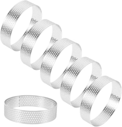 6 stuks - Taartvorm - bakring - Taartring - voor het bakken van cakes taarten gebakringen mousse en pizzavormen (8x2x0,08CM) - Roestvrij staal - Rond geperforeerd
