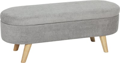 Voetenbankje - met opbergruimte en houten bankpoten - Afmetingen: 110 cm x 40 cm x 43 cm - Lichtgrijs