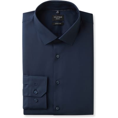 OLYMP No. Six super slim fit overhemd - marine blauw - Strijkvriendelijk - Boordmaat: 36