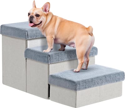 ACAZA Hondentrap - Kattentrap - 80x43x42 cm - Tot 60 kg Grijs / Beige - 4 Treden - Anti-Slip - Met Opbregruimte - Hondentrapje voor Honden