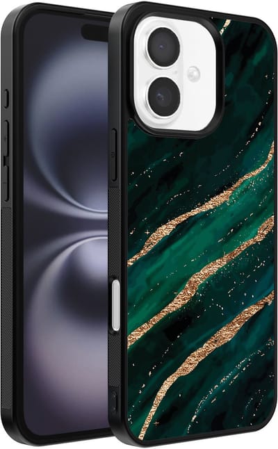 Smartphonica Telefoonhoesje Geschikt voor iPhone 16 Plus met marmer opdruk - TPU backcover case marble design - Goud Groen geschikt voor iPhone 16 Plus